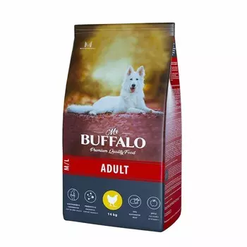 Mr. Buffalo Adult M/L полнорационный сухой корм для собак средних и крупных пород, с курицей - 2 кг повседневный премиум для взрослых с курицей породы крупного размера мешок Российский корм 1 уп. х 1 шт. х 14 кг
