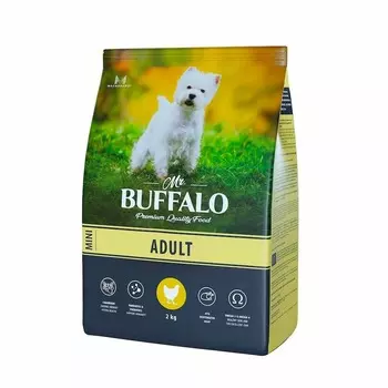Mr.Buffalo Adult Mini полнорационный сухой корм для взрослых собак миниатюрных пород с курицей - 2 кг повседневный премиум для взрослых с курицей миниатюрные породы мешок Российский корм 1 уп. х 1 шт. х 2 кг