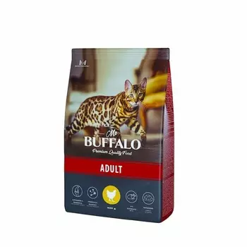 Mr.Buffalo Adult полнорационный сухой корм для взрослых котов и кошек с курицей - 400 г повседневный премиум для взрослых с курицей для всех пород мешок Российский корм 1 уп. х 1 шт. х 0.4 кг