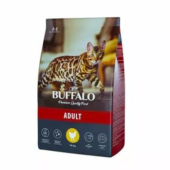 Mr.Buffalo Adult полнорационный сухой корм для взрослых котов и кошек с курицей - 10 кг повседневный премиум для взрослых с курицей для всех пород мешок Российский корм 1 уп. х 1 шт. х 10 кг