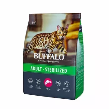 Mr. Buffalo Castrated полнорационный сухой корм для стерилизованных котов и кошек, с лососем повседневный премиум для взрослых с лососем для всех пород мешок Россия 1 уп. х 1 шт. х 1.832 кг