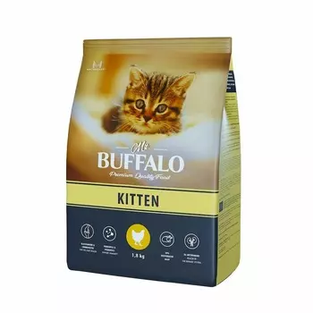 Mr. Buffalo Kitten полнорационный сухой корм для котят, с курицей - 1,8 кг повседневный премиум для котят с курицей для всех пород мешок Российский корм 1 уп. х 1 шт. х 1.8 кг