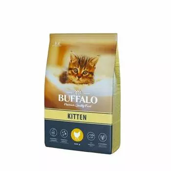 Mr. Buffalo Kitten полнорационный сухой корм для котят, с курицей - 400 г повседневный премиум для котят с курицей для всех пород мешок Российский корм 1 уп. х 1 шт. х 0.4 кг