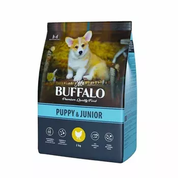 Mr.Buffalo Puppy & Junior полнорационный сухой корм для щенков и юниоров всех пород с курицей - 2 кг повседневный премиум для щенков с курицей для всех пород мешок Россия 1 уп. х 1 шт. х 2.032 кг