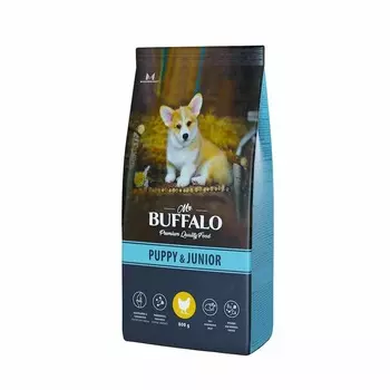 Mr.Buffalo Puppy & Junior полнорационный сухой корм для щенков и юниоров всех пород с курицей - 800 г повседневный премиум для щенков с курицей для всех пород мешок Российский корм 1 уп. х 1 шт. х 0.8 кг