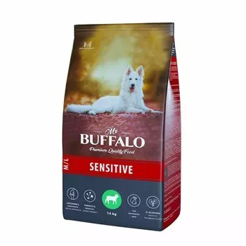 Mr.Buffalo Sensitive полнорационный сухой корм для взрослых собак всех пород с чувствительным пищеварением, с ягненком - 14 кг повседневный премиум для взрослых с ягненком для всех пород мешок Российский корм 1 уп. х 1 шт. х 14 кг