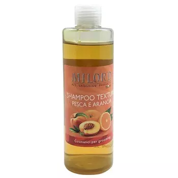 Milord Shampoo Pesca e Arancia шампунь "Персик и Апельсин" для собак со средней, жесткой и вьющейся шерстью, текстурирующий - 300 мл уход за шерстью для всех возрастов для всех пород Италия 1 уп. х 1 шт. х 0.3 кг