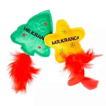 Mr.Kranch набор игрушек для кошек Елочка и Звездочка Новогодняя, плюшевые с кошачьей мятой и перышками - 7 см, 2 шт Россия 1 уп. х 1 шт. х 0.017 кг