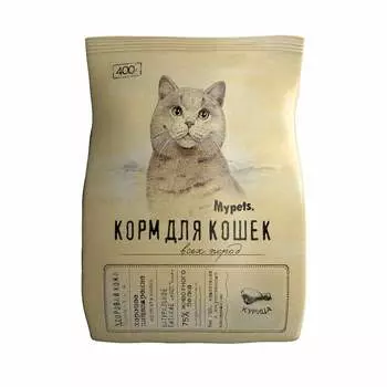 Mypets сухой корм для кошек полноценный, с курицей - 400 г повседневный премиум для взрослых с курицей для всех пород мешок Российский корм 1 уп. х 1 шт. х 0.4 кг