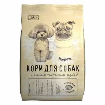 Mypets сухой корм для собак миниатюрных пород полноценный, с телятиной и олениной - 1,5 кг повседневный премиум для взрослых с олениной миниатюрные породы мешок Российский корм 1 уп. х 1 шт. х 1.5 кг