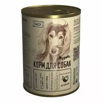 Mypets влажный корм для взрослых собак, мясное ассорти с ягненком, в консервах - 340 г х 12 шт повседневный премиум для всех возрастов с ягненком для всех пород консервы (в железной банке) Российский корм 1 уп. х 12 шт. х 4.08 кг