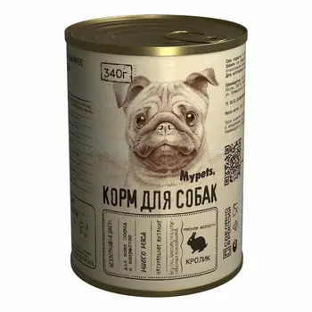 Mypets влажный корм для взрослых собак, мясное ассорти с кроликом, в консервах - 340 г х 12 шт повседневный премиум для всех возрастов с кроликом для всех пород консервы (в железной банке) Российский корм 1 уп. х 1 шт. х 0.34 кг