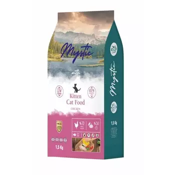 Mystic Kitten Cat Food Chicken полнорационный сухой корм для котят, с курицей - 1,5 кг повседневный супер премиум для котят с курицей для всех пород мешок Импортный корм 1 уп. х 1 шт. х 1.5 кг