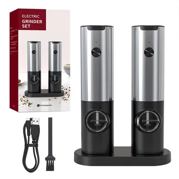 USB перезаряжаемая электрическая мельница для соли и перца, набор для зарядки, автоматическая мельница для перца из нержавеющей стали, мельница для специй со светодиодной подсветкой ABS Rechargeable