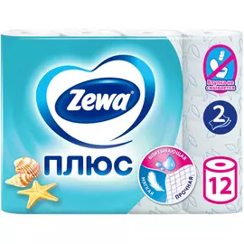 Туалетная бумага Zewa Плюс Свежесть Океана, 2 слоя, 12 рулонов