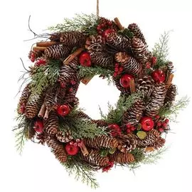 Новогодний венок с яблоками и шишками на дверь, 40 см