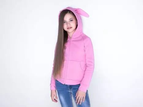 Розовая детская кофта с ушками зайки из хлопка