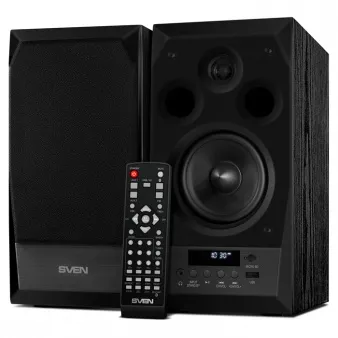 Компьютерная акустика 2.0 Sven MC-10 SV-014018 чёрный, 2x25Вт (RMS), FM-тюнер, USB/microSD, дисплей, пульт ДУ, Bluetooth