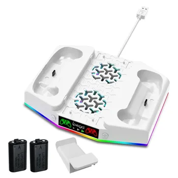 Охлаждающая подставка и зарядная станция для Xbox Series S с RGB-подсветкой, быстрой зарядкой с 2 аккумуляторами емкостью 1400 мАч, креплением для наушников 19.6*15.4*4cm белый