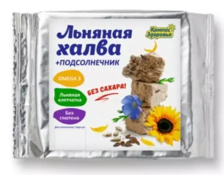 Халва подсолнечно-льняная (на фруктозе), 250 гр., Компас Здоровья