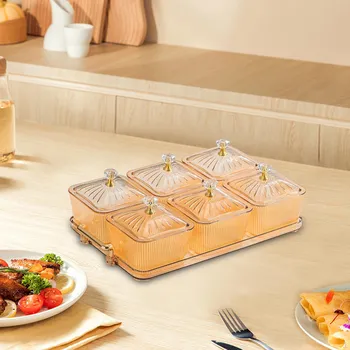 Тарелка с сухофруктами и орехами с 6 решетками, коробка для хранения продуктов, поднос для сервировки закусок, разделенный серый
