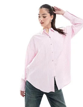 Рубашка оверсайз в розово-белую полоску Vero Moda
