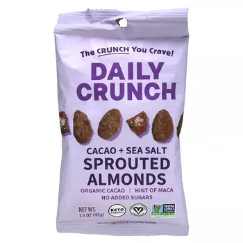 Daily Crunch, Проросший миндаль, какао и морская соль, 42 г (1,5 унции)