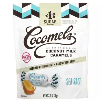 Cocomels, карамель из кокосового молока с морской солью, без сахара, 78 г (2,75 унции)