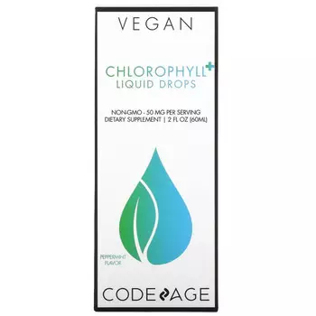 Codeage, Vegan Chlorophyll + Liquid Drops, перечная мята, 50 мг, 60 мл (2 жидк. Унции)