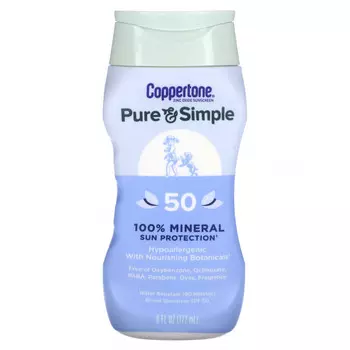 Coppertone, Pure & Simple, 100% минеральная защита от солнца, SPF 50, 177 мл (6 жидк. Унций)