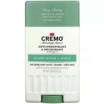 Cremo, Антиперспирант и дезодорант, № 10, серебристая вода и береза, 75 г (2,65 унции)
