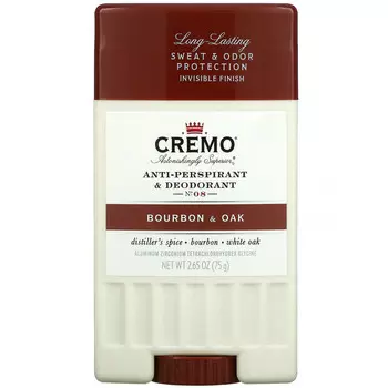 Cremo, Дезодорант и антиперспирант, № 08, бурбон и дуб, 75 г (2,65 унции)