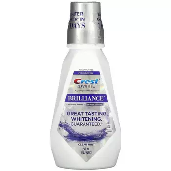 Crest, 3D White Brilliance, отбеливающий ополаскиватель для рта, без спирта, чистая мята, 500 мл (16,9 жидких унций)