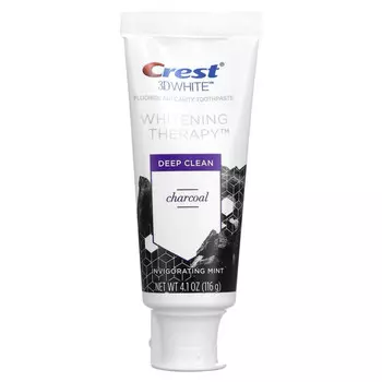 Crest, 3D White, отбеливающая зубная паста против кариеса с фтором, зубной пастой, древесным углем и бодрящей мятой, 4,1 унции (116 г)