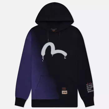 Мужская толстовка Evisu Seagull Print Slogan Print On Left Sleeve Hoodie, цвет фиолетовый, размер XXL