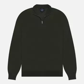 Мужская толстовка Hackett Garment Dyed Merino Half Zip, цвет оливковый, размер XXL