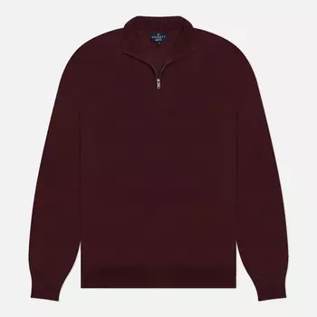 Мужская толстовка Hackett Garment Dyed Merino Half Zip, цвет бордовый, размер XL