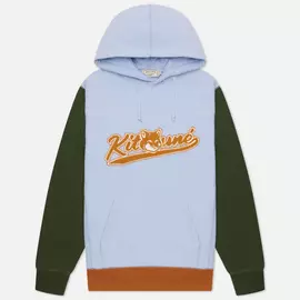 Мужская толстовка Maison Kitsune Varsity Fox Color Block Regular Hoodie, цвет голубой, размер XL