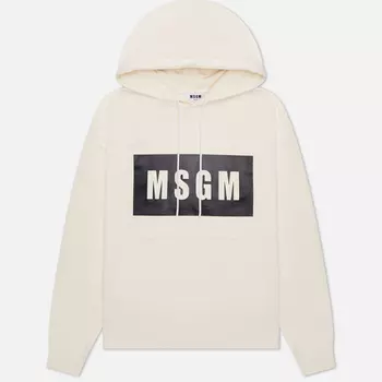 Мужская толстовка MSGM Box Maxilogo Unbrushed Hoodie, цвет бежевый, размер XL