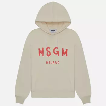 Мужская толстовка MSGM Brush Sroke Logo Print Hoodie, цвет бежевый, размер L