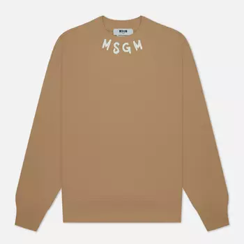 Мужская толстовка MSGM Collar Brush Stroke Logo, цвет коричневый, размер XL
