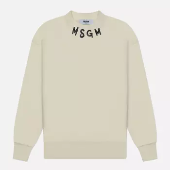 Мужская толстовка MSGM Collar Brush Stroke Logo Print, цвет бежевый, размер L