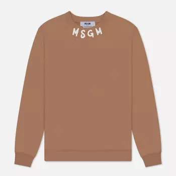 Мужская толстовка MSGM Collar Brush Stroke Logo Print, цвет коричневый, размер S