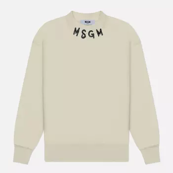 Мужская толстовка MSGM Collar Logo Print Brush Stroke MSGM, цвет бежевый, размер S