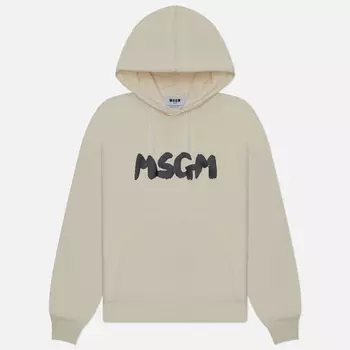 Мужская толстовка MSGM New Brosh Stroke Logo Hoodie, цвет бежевый, размер L