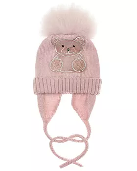Розовая шапка с медвежонком из страз Catya детская