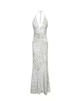 Платье с принтом "перья", серое Roberto Cavalli