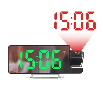 Будильник с вращением на 180°, температура, дата, ночной режим, повтор, настольные часы, 12/24 ч, USB-проектор, светодиодные цифровые часы белый