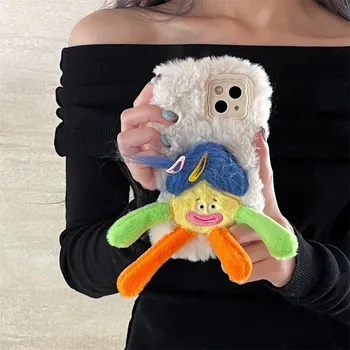 Чехол для телефона Dopamine Apple 15 Plush Cartoon Doll с кронштейном - милый силиконовый дизайн против падения Apple 14 Pro max