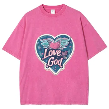 Женская футболка Y2K Girly Love God Alphabet Heart Print, свободный топ высокого качества с коротким рукавом большого размера M